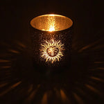 Portacandela in Vetro Smerigliato - Interno Metallizzato - Sole e Luna Dormienti