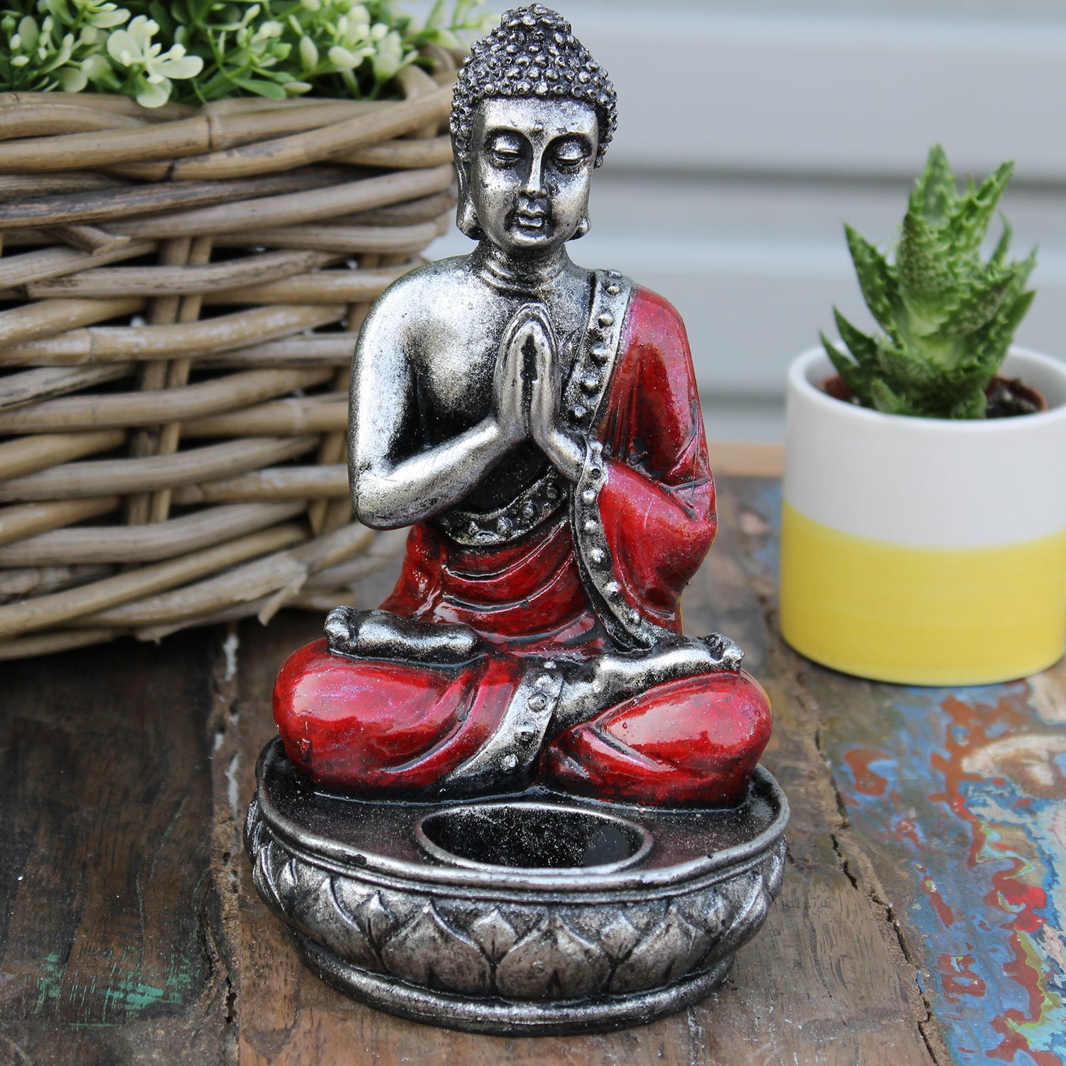 Statua Buddha Rosso con Portalumino