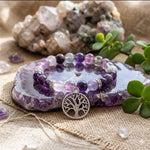 Braccialetto con Fluorite e Ametista - Albero della Vita | Calma Profonda - Stabilità e Concentrazione - Intuizione