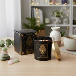 Candela d’Intenti in Vetro con Pietre - Good Fortune - 200 gr | Patchouli & Arancia