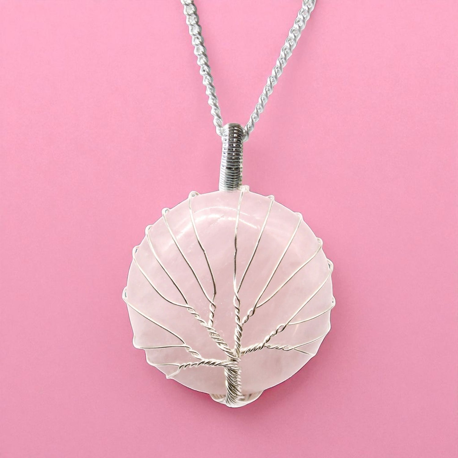Ciondolo Albero della Vita con Quarzo Rosa | Simbolo di Amore - Equilibrio e Rinascita