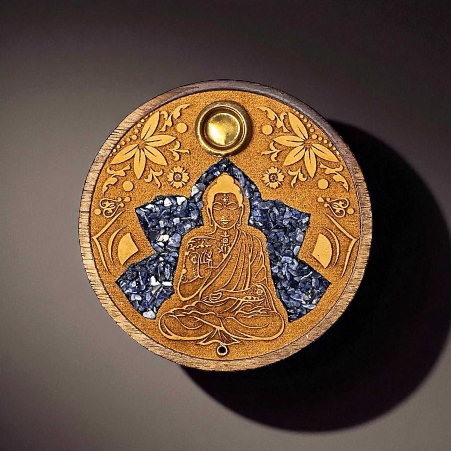 Brucia Incensi e Coni - Legno di Mango - Buddha con Sodalite