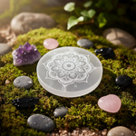 Piatto di Ricarica in Selenite - 10 cm | Lotus - Mandala