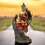 Statua Buddha Thailandese Seduto su Mano | Oro e Rosso