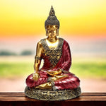 Statua Buddha Thailandese in Contemplazione | Oro e Rosso