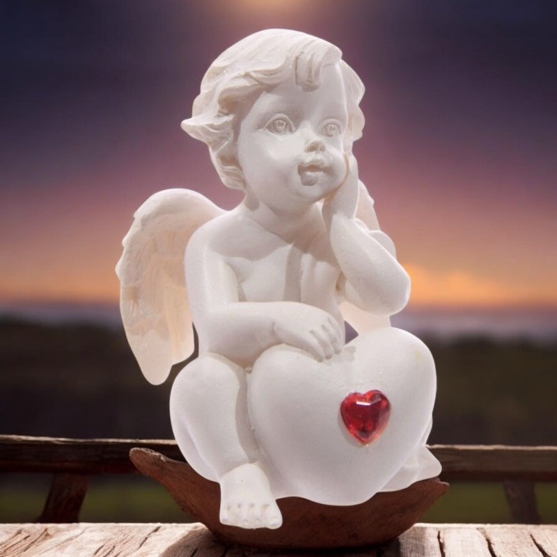 Statuetta Cherubini Bianchi con Cuore Rosso | 4 stili disponibili
