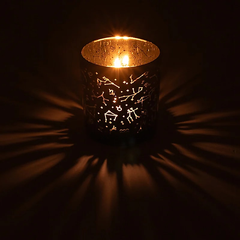 Portacandela in Vetro Smerigliato - Interno Metallizzato | Proiezione Stellare