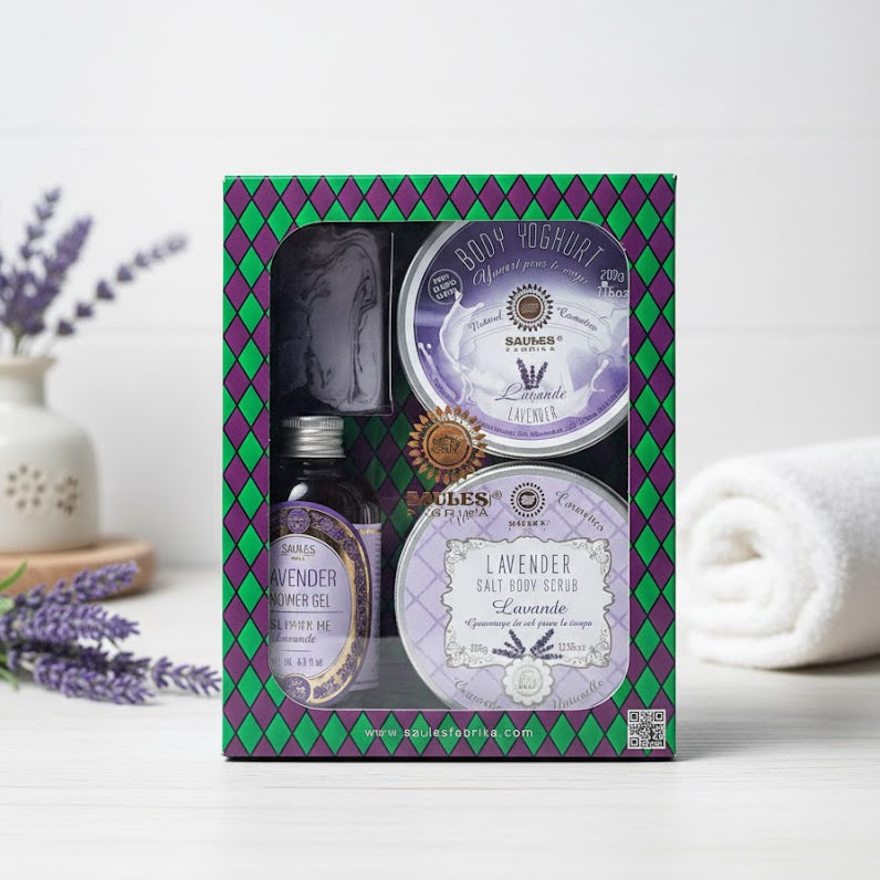 Set Regalo Lavanda | Doccia, Scrub, Yogurt Corpo e Sapone Naturale
