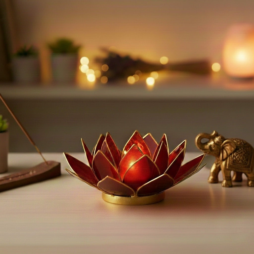 Loto Illuminazione d’Atmosfera in Conchiglia Capiz | Rosso con Bordo Oro