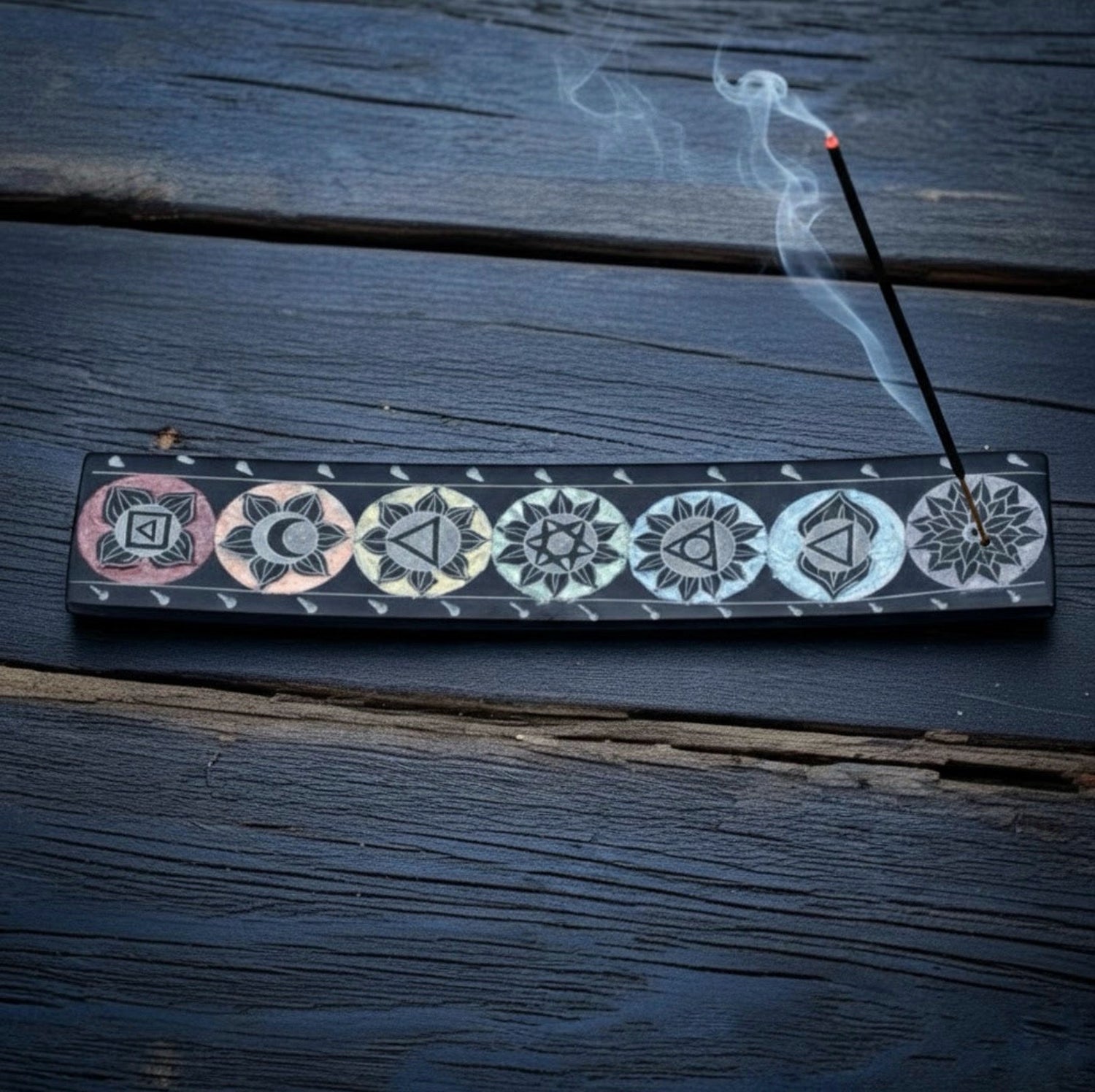 Brucia Incensi Rettangolare in Pietra Ollare | 7 Chakra