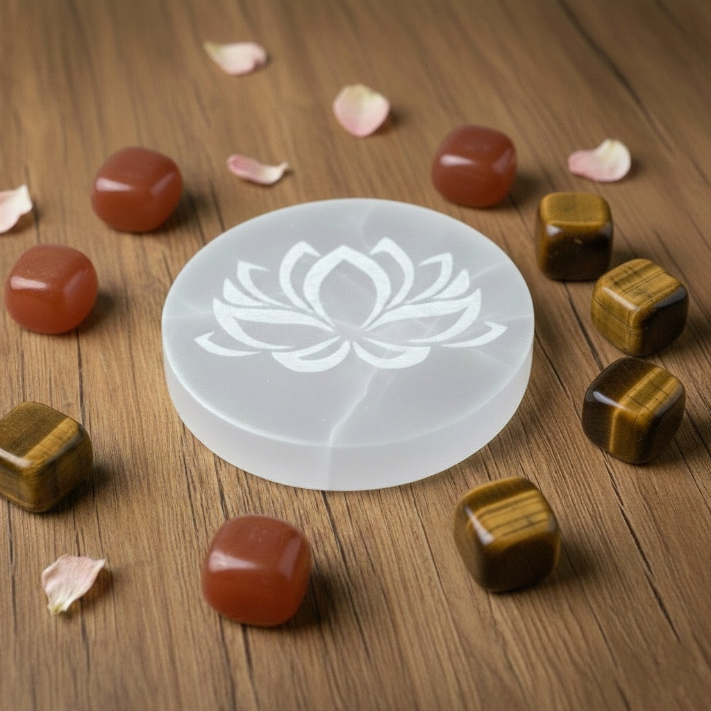 Piatto di Ricarica in Selenite - 10 cm | Fiore di Loto