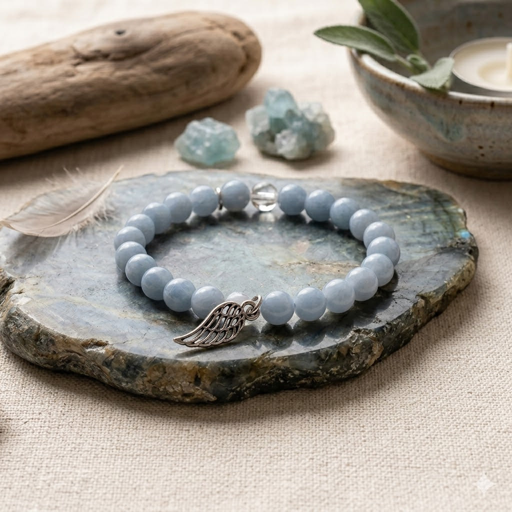 Braccialetto con Angelite - Ala d’Angelo | "Guarigione Fisica" - Pace Interiore - Connessione Spirituale