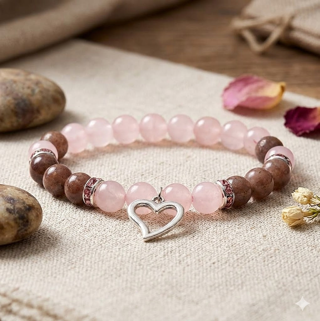 Braccialetto con Quarzo Rosa e Quarzo Fragola - Cuore | Amore Incondizionato - Accettazione di Sé - Armonizza i Sentimenti