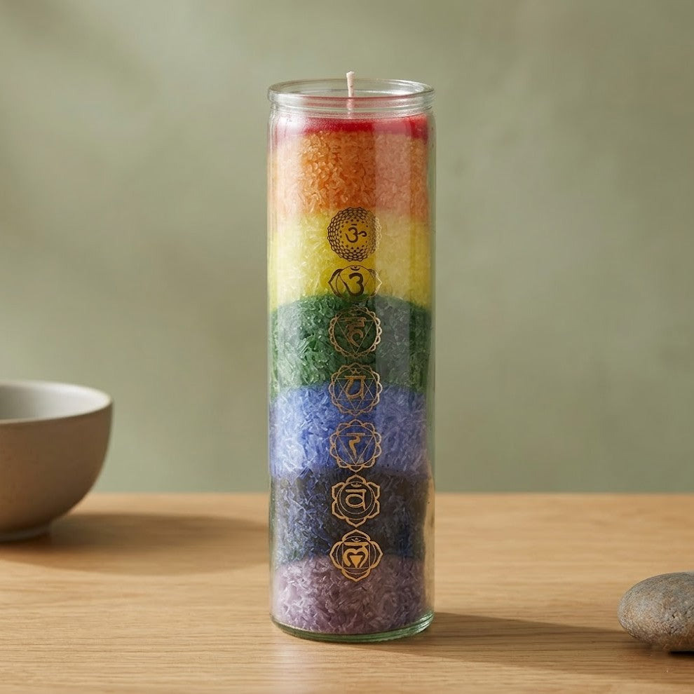 Candela 7 Chakra con Oli Essenziali - 790 gr | Caprifoglio e Cedro