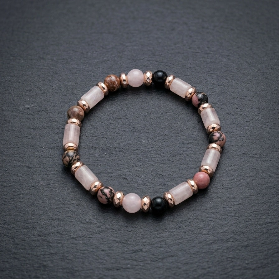Braccialetto con Quarzo Rosa e Rodonite | Guarigione Emotiva - Perdono e Riconciliazione  - Equilibrio e Calma