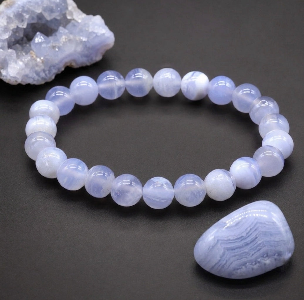 Braccialetto con Calcedonio | Calma e Serenità - Favorisce la Diplomazia - Migliora la Comunicazione