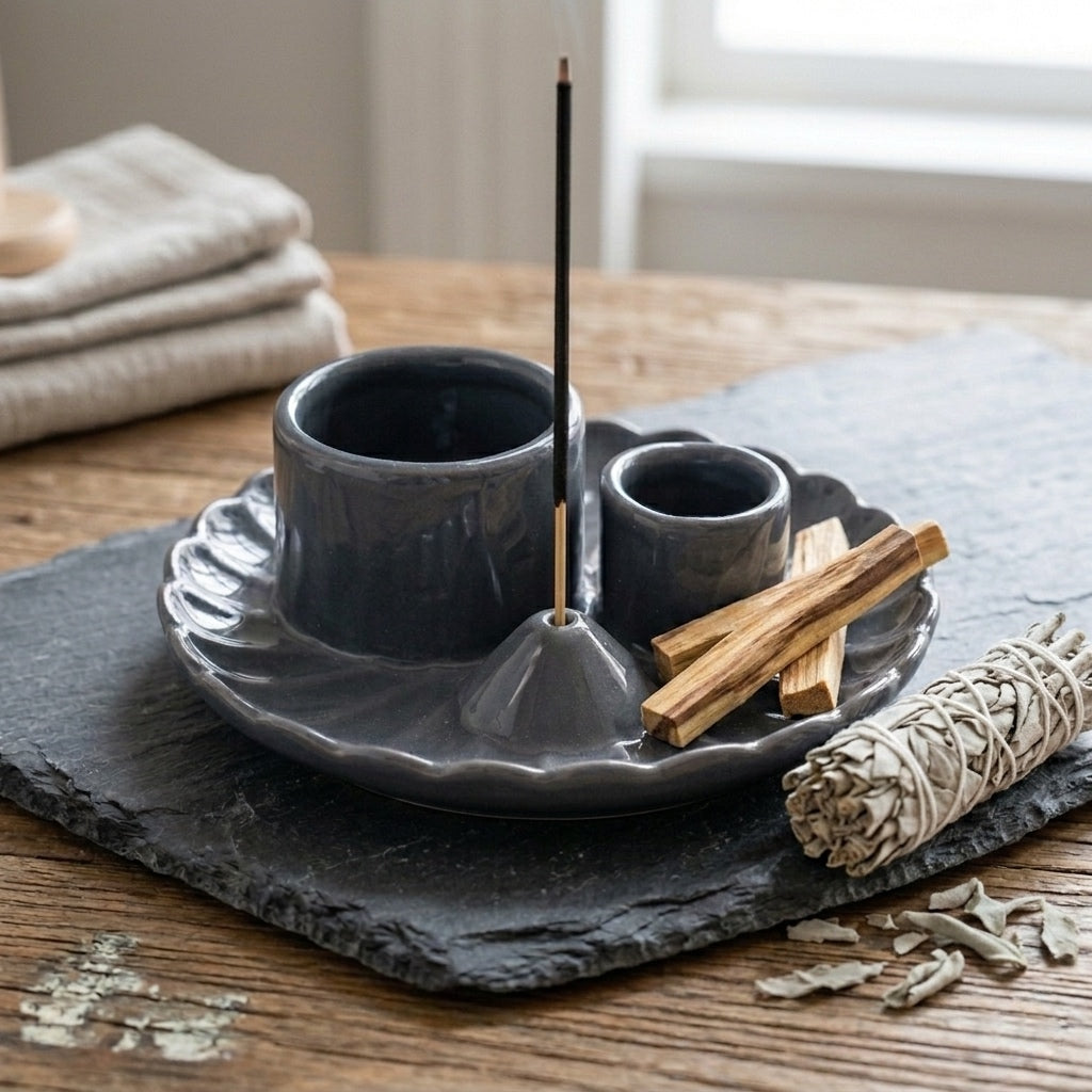 Supporto per Palo Santo, Smudge e Incensi - Grigio | Fiore di Loto