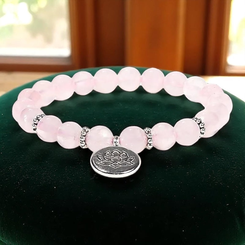 Braccialetto con Quarzo Rosa - Fiore di Loto