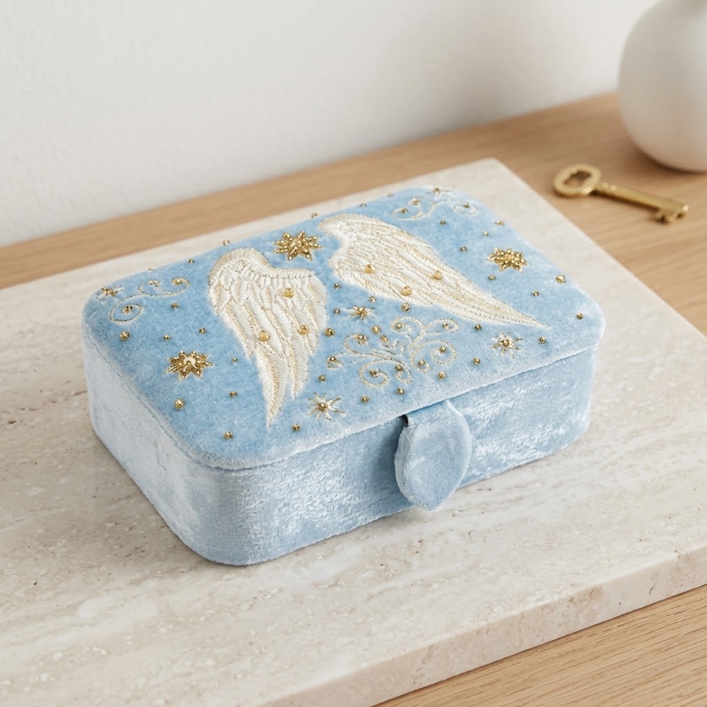 Scatola Portagioielli in Velluto Azzurro | Ali d’Angelo