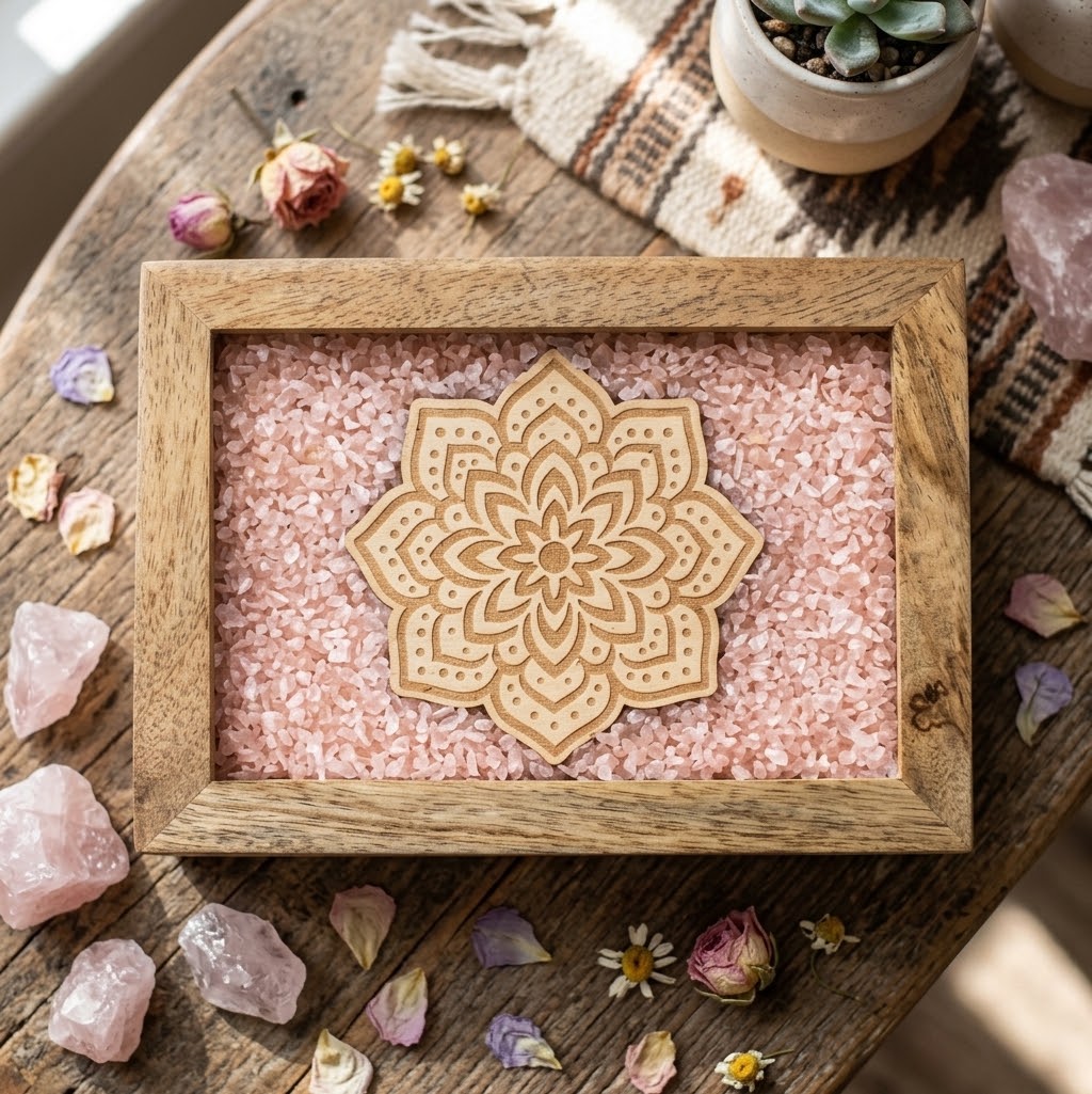 Scatola Portagioielli in Legno e Quarzo Rosa | Mandala