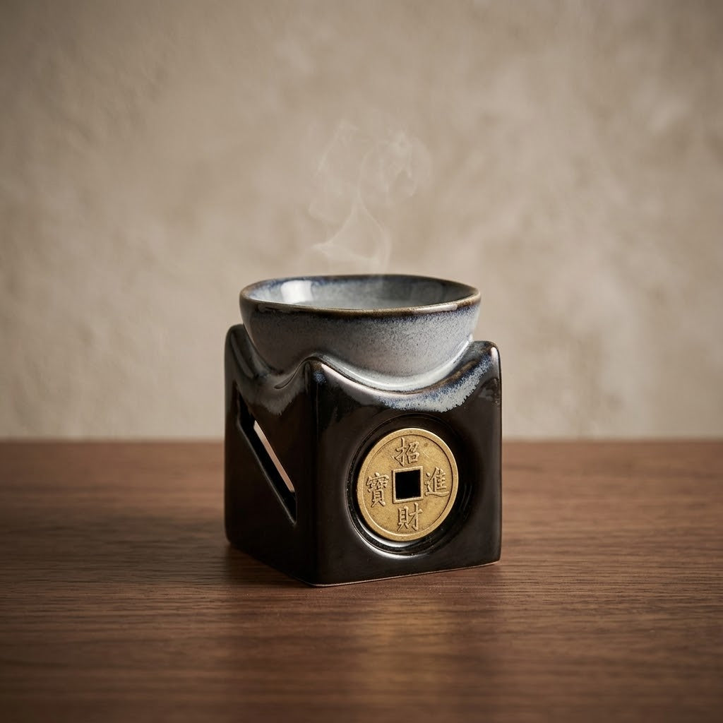 Brucia Essenze Grigio e Nero in Ceramica | Moneta della Fortuna