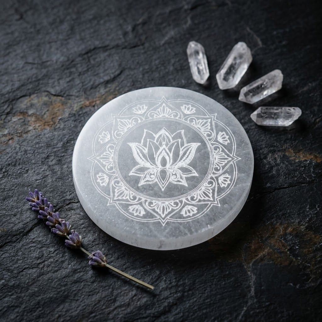 Piatto di Ricarica in Selenite - 10 cm | Mandala