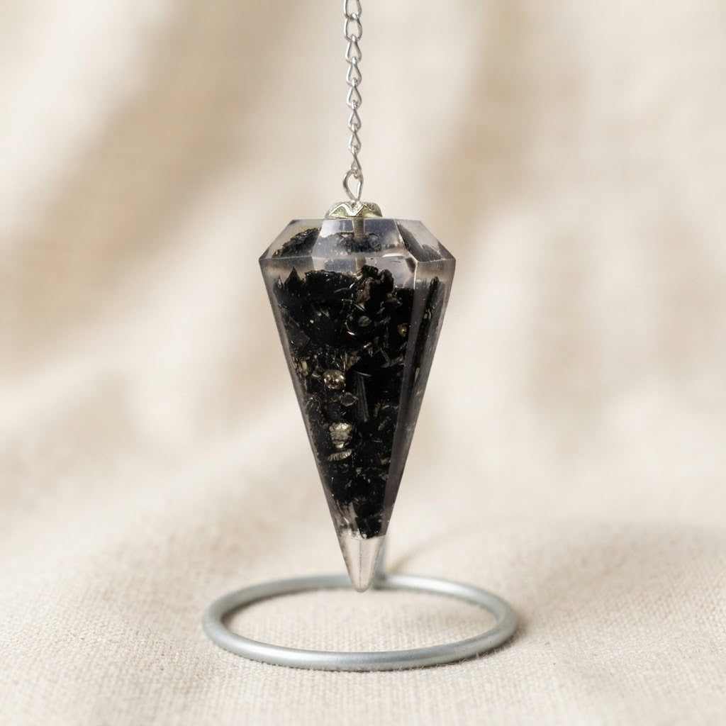 Pendolo in Orgonite con Tormalina Nera Sfaccettato