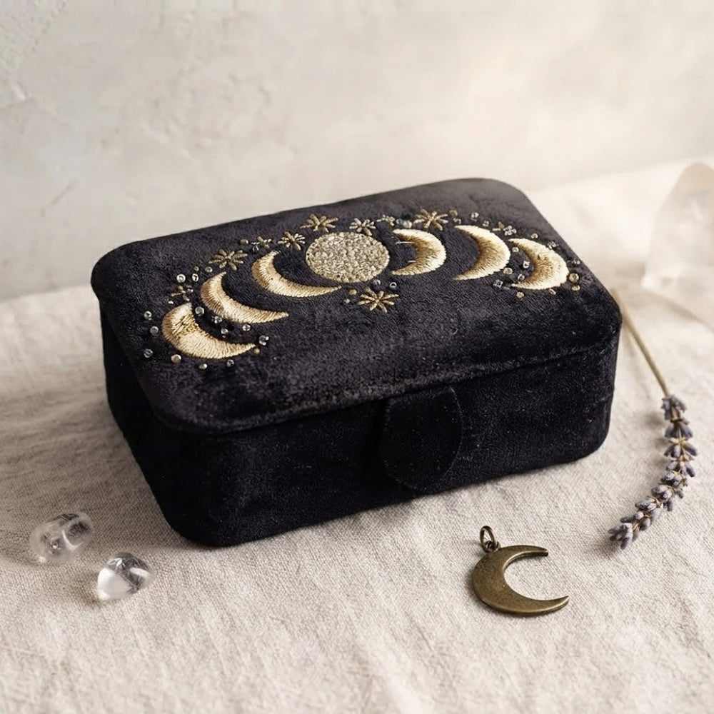 Scatola porta Gioielli in Velluto Nero | Fasi Lunari