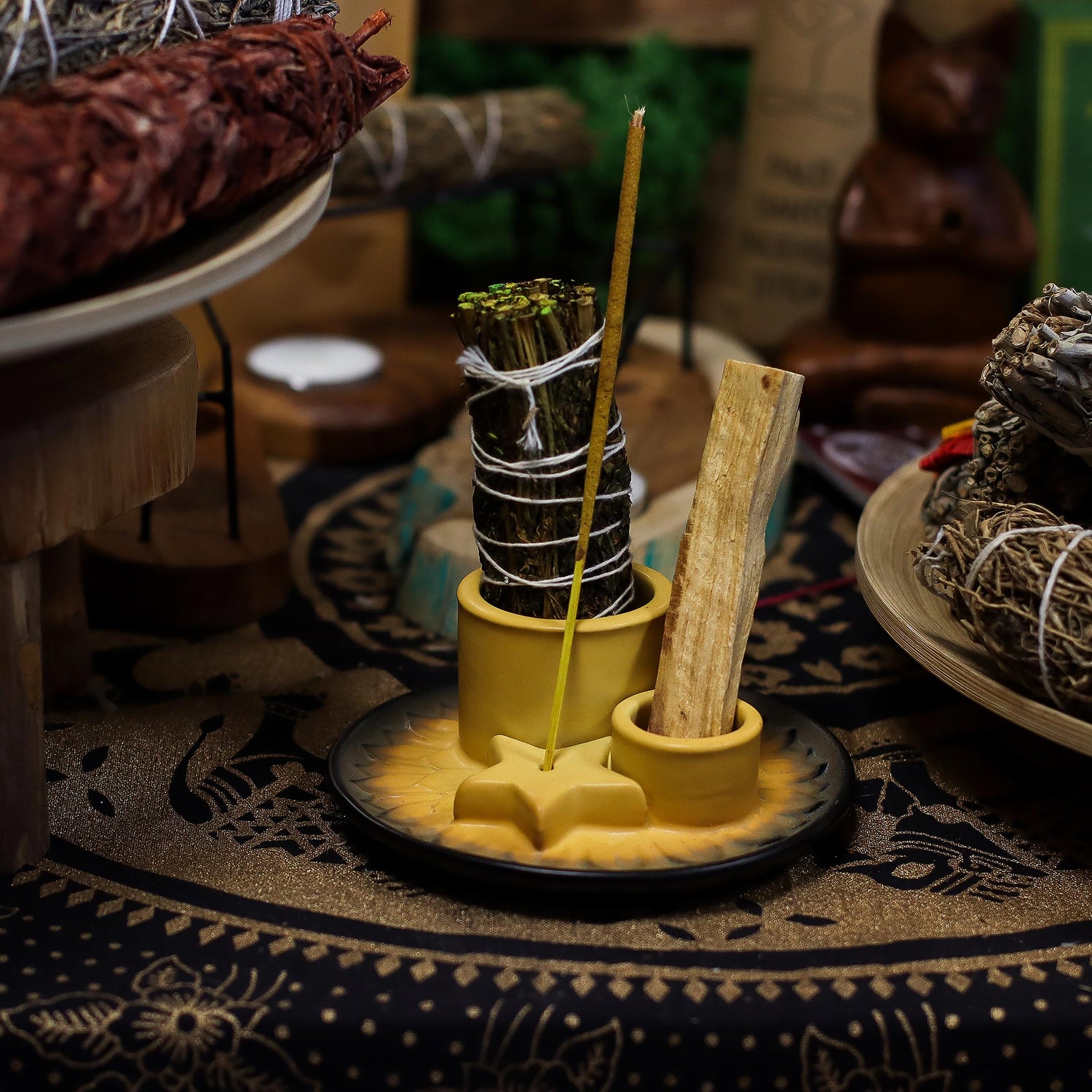 Supporto per Palo Santo, Smudge e Incensi - Arancione e Grigio | Mandala